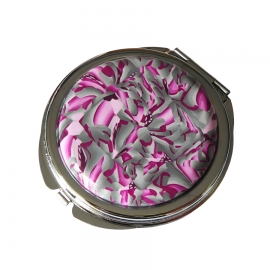 Miroir de sac rond en métal argenté, bohème, rose gris en argile polymère, fait main, miroir de poche, Joanna Calla