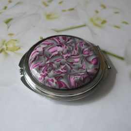 Miroir de sac rond en métal argenté, bohème, rose gris en argile polymère, fait main, miroir de poche, Joanna Calla