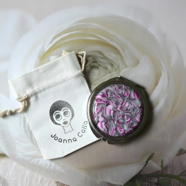 Miroir de sac rond en métal argenté, bohème, rose gris en argile polymère, fait main, miroir de poche, Joanna Calla