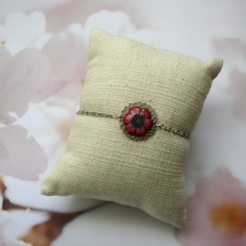 Bracelet fin floral, bohème, en laiton argent, bijoux fleurs cerisier rouge, bijoux floraux, nature, fait main, Joanna Calla