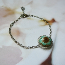 Bracelet fin floral, bohème, en laiton argent, bijoux fleurs cerisier vert, bijoux floraux, nature, fait main, Joanna Calla