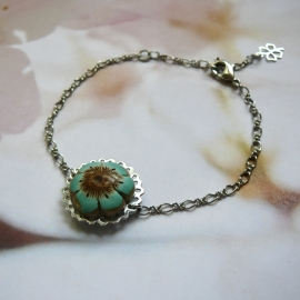 Bracelet fin floral, bohème, en laiton argent, bijoux fleurs cerisier vert, bijoux floraux, nature, fait main, Joanna Calla