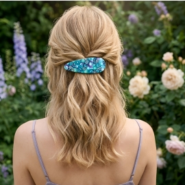Bohemian barrette, oval hair clip, gypsy pop, turquoise, in polymer clay, handmade, Joanna Calla