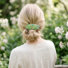 Bohemian barrette, oval hair clip, gypsy pop, green, in polymer clay, handmade, Joanna Calla