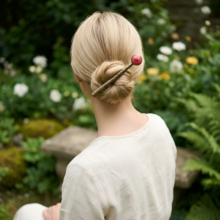Bohemian hair bun clip, gypsy, flower hair jewelry, red spiral, handmade, Joanna Calla