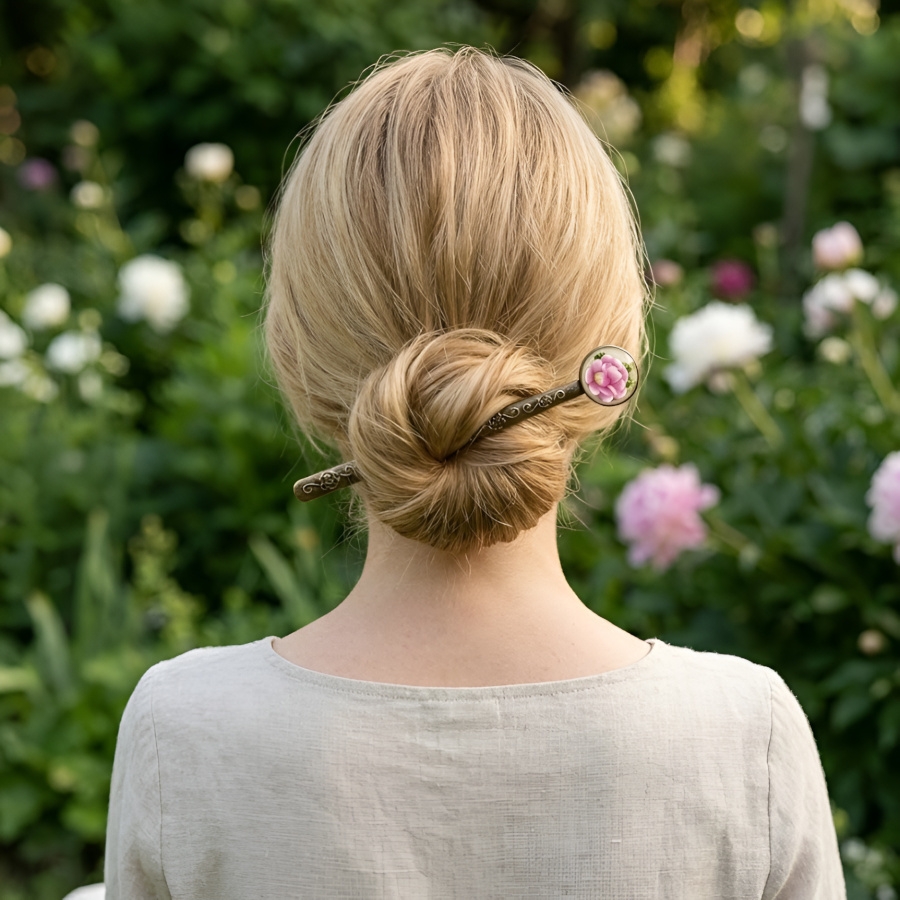 Bohemian floral hair bun clip, gypsy, flower hair jewelry, flower roses, handmade, Joanna Calla