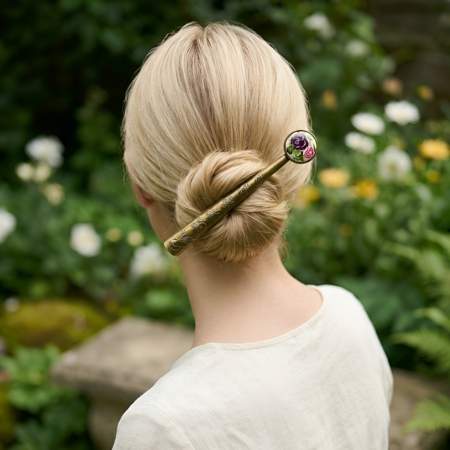 Pince à chignon florale, gypsy, bohème, bijoux fleurs, deux roses, bijoux à cheveux floraux, fait main, Joanna Calla
