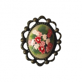 Broche rétro ovale fleurs rouges, fait main, Joanna Calla