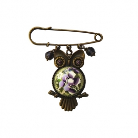 Broche épingle hibou rose mauve, fait main, Joanna Calla