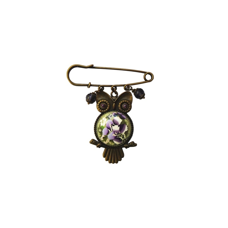Broche épingle hibou rose mauve, fait main, Joanna Calla