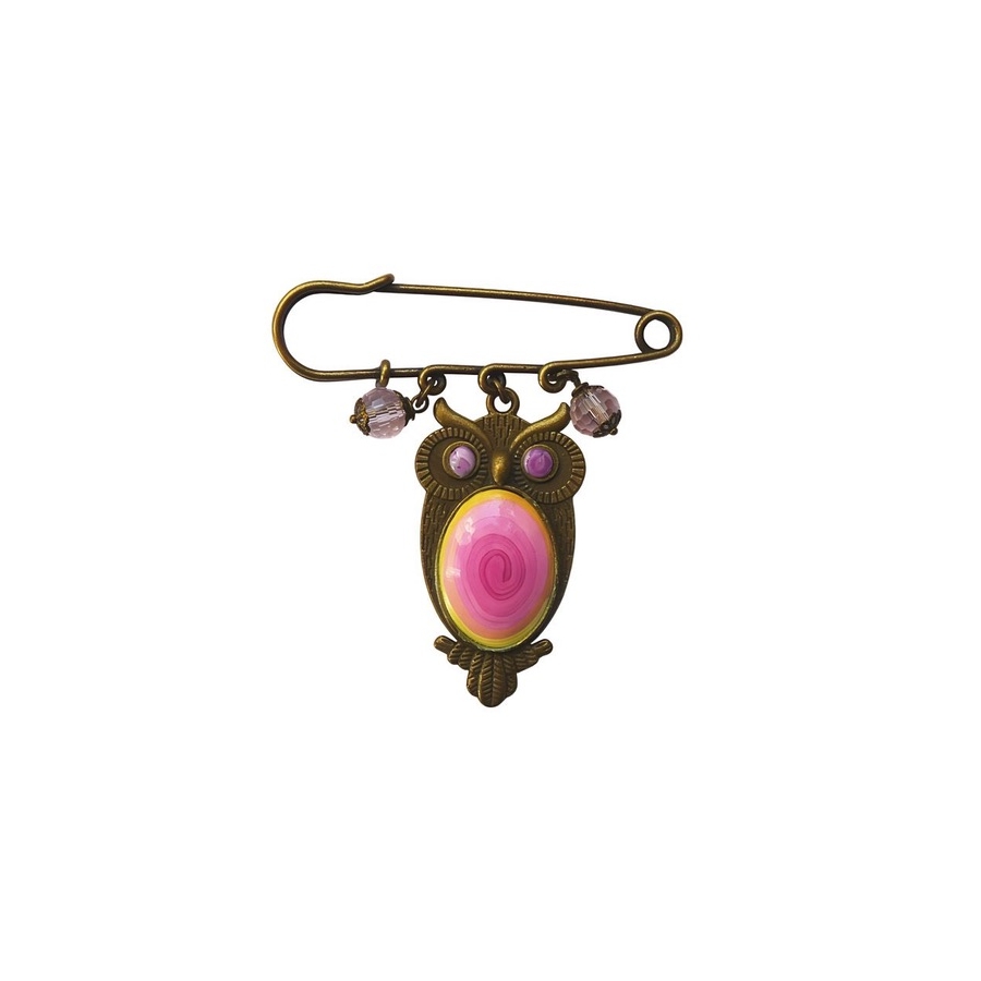 Broche épingle hibou spirale rose, fait main, Joanna Calla