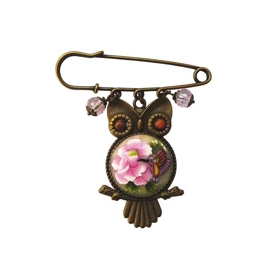 Broche épingle hibou rose rose, Joanna Calla