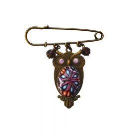 Broche épingle hibou mandala violet bleu, Joanna Calla