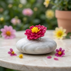 Broche fleur, dahlia rose fuchsia, bijoux floraux, bijoux fleurs, fait main, artisanat d'art, Joanna Calla