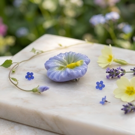 Broche fleur, hibiscus bleu clair, bijoux floraux, bijoux fleurs, fait main, artisanat d'art, Joanna Calla