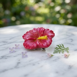 Broche fleur, hibiscus rose fuchsia, bijoux floraux, bijoux fleurs, fait main, artisanat d'art, Joanna Calla