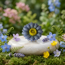 Broche fleur, marguerite bleu clair, bijoux floraux, bijoux fleurs, fait main, artisanat d'art, Joanna Calla