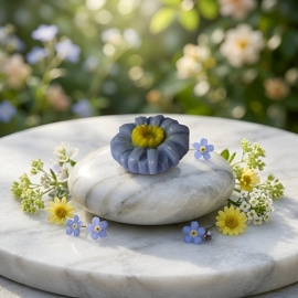 Flower brooch, light blue daisy, floral jewelry, flower jewelry, handmade, art crafts, Joanna Calla