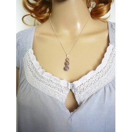 Collier fin floral, en argent 925, bijoux fleurs mandala marron rose, bijoux floraux, nature, fait main, Joanna Calla