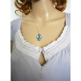 Collier fin floral, en argent 925, bijoux fleurs mandala bleu, bijoux floraux, nature, fait main, Joanna Calla