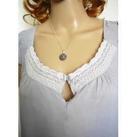 Collier fin floral, en argent 925, bijoux fleurs mandala bleu rouge, bijoux floraux, nature, fait main, Joanna Calla