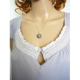Collier fin floral, en argent 925, bijoux fleurs mandala violet vert, bijoux floraux, nature, fait main, Joanna Calla