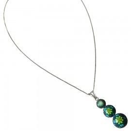 Fine short bohemian necklace in silver, green yellow mandala, handmade unique piece, Joanna Calla