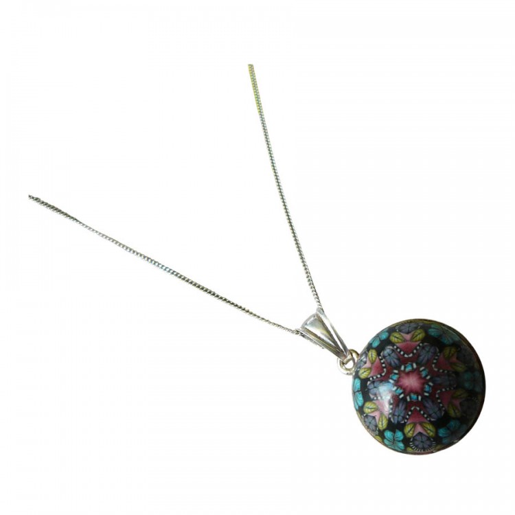 Collier fin floral, en argent 925, bijoux fleurs mandala bleu rouge, bijoux floraux, nature, fait main, Joanna Calla