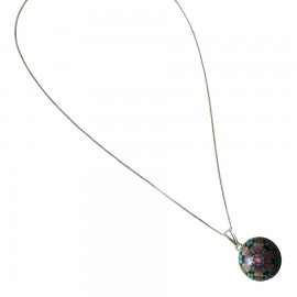 Collier fin floral, en argent 925, bijoux fleurs mandala bleu rouge, bijoux floraux, nature, fait main, Joanna Calla