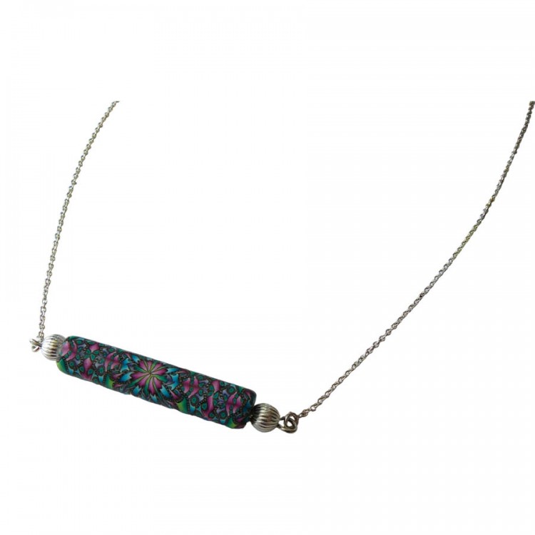Collier fin floral, en argent 925, bijoux fleurs mandala vert rose, bijoux floraux, nature, fait main, Joanna Calla