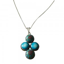 Collier fin floral, en argent 925, bijoux fleurs mandala bleu, bijoux floraux, nature, fait main, Joanna Calla