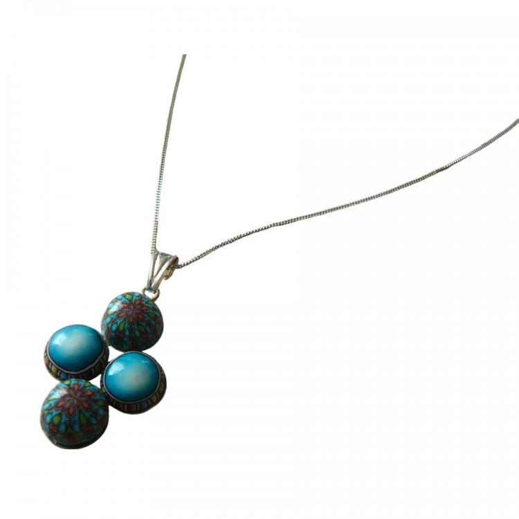 Collier fin floral, en argent 925, bijoux fleurs mandala bleu, bijoux floraux, nature, fait main, Joanna Calla