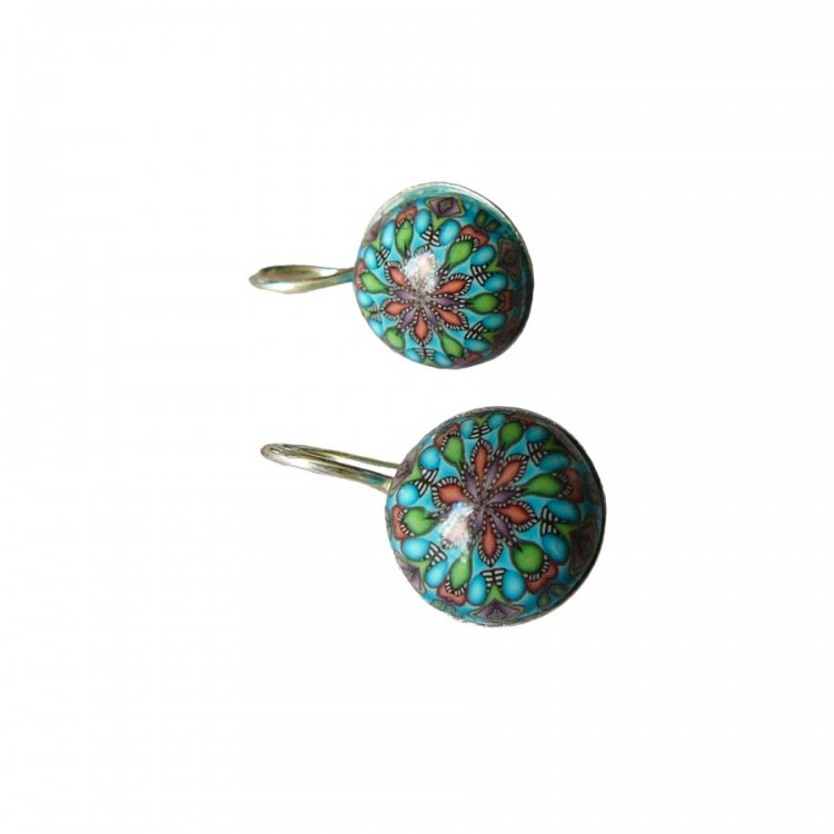 Bohemian lever-back earrings in silver, blue mandala, handmade unique piece, Joanna Calla